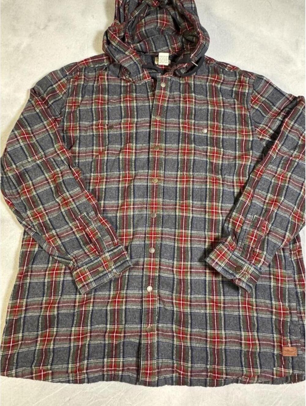 L.L.Bean Hooded Flannel Shirt Jacket Men’s XXL Tall Plaid Snap Front